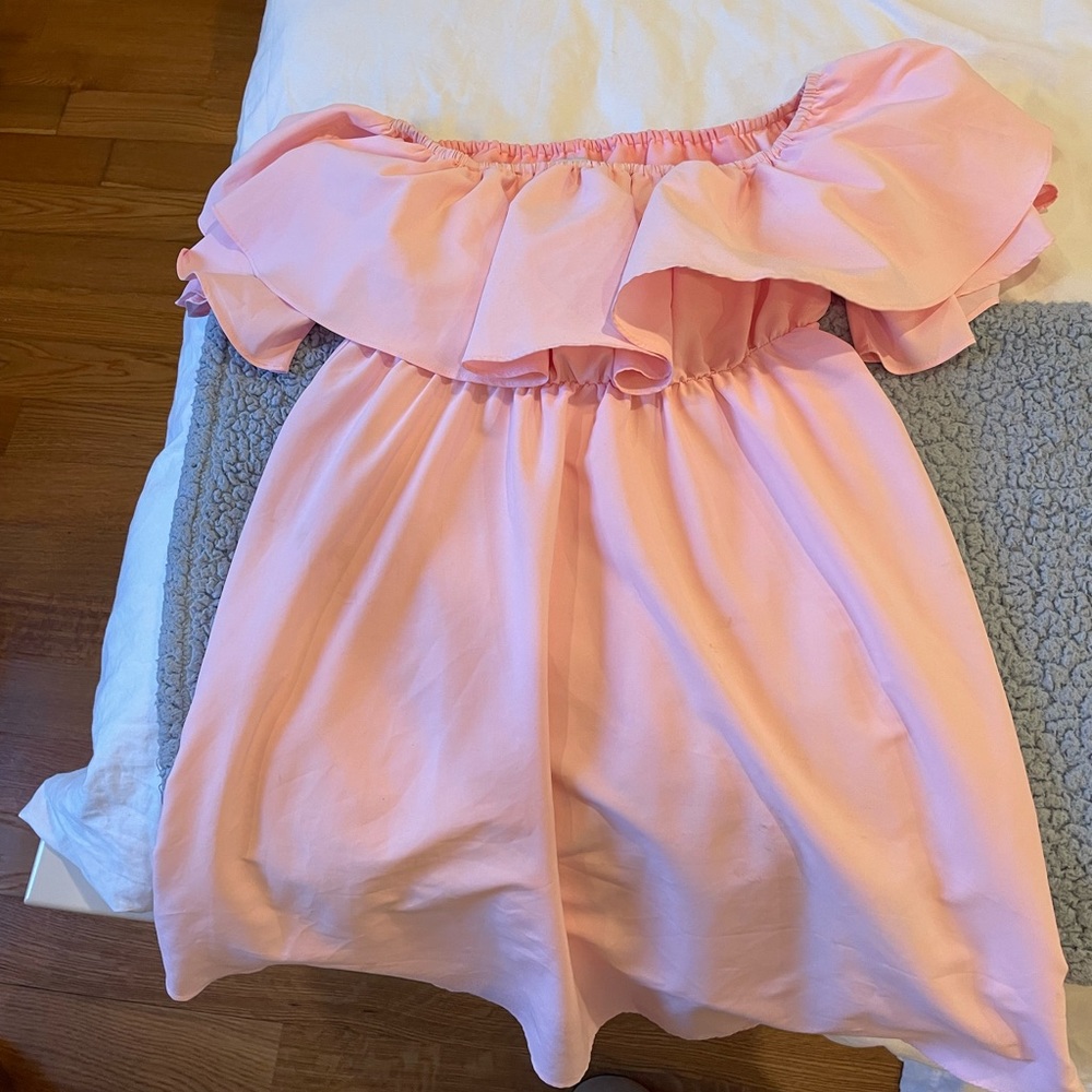 Pink off the shoulder dress, brand: Buddy Basics, size: M.